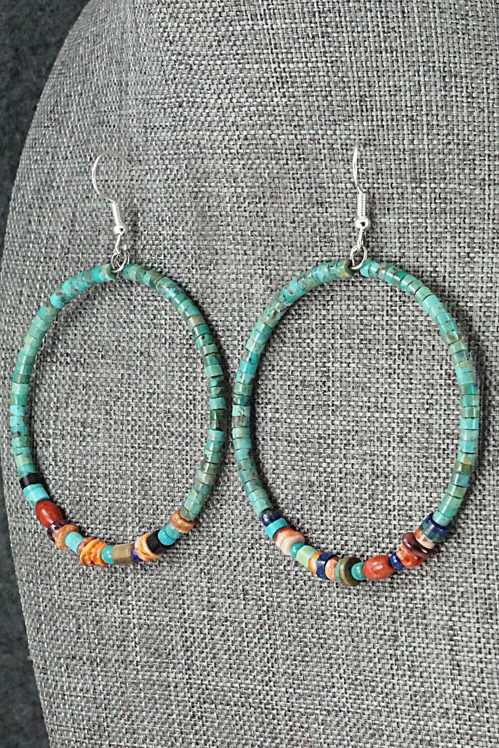 Multi Stone & Sterling Silver Hoop Earrings - Helen Tsosie