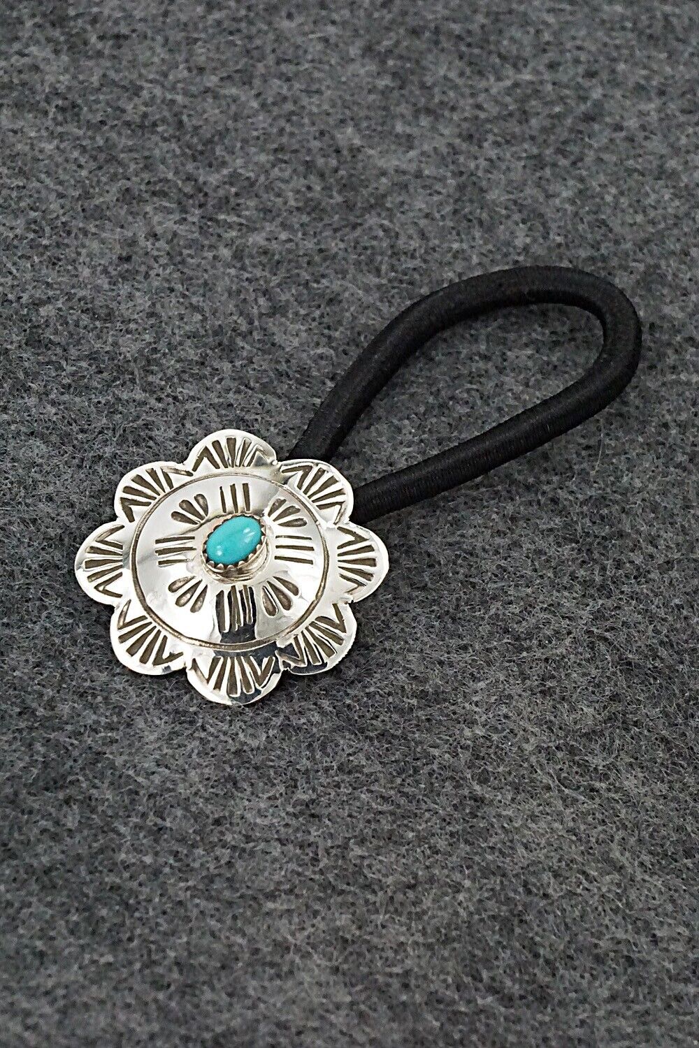 Turquoise & Sterling Silver Hair Tie - Bertha Begay