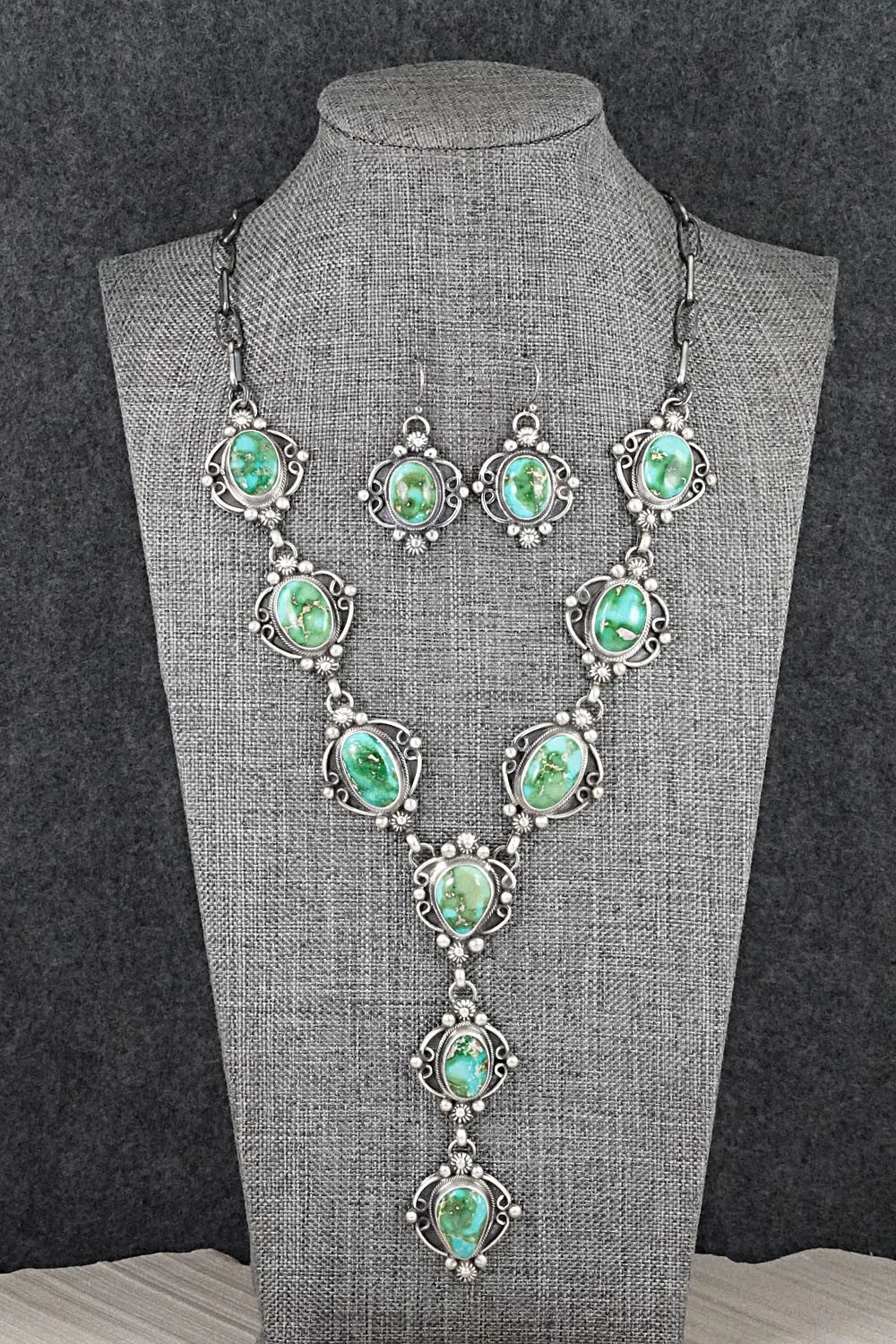Turquoise & Sterling Silver Necklace and Earrings Set - Kathleen Livingston