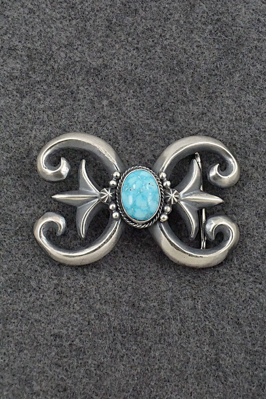 Turquoise & Sterling Silver Belt Buckle - Harrison Bitsue