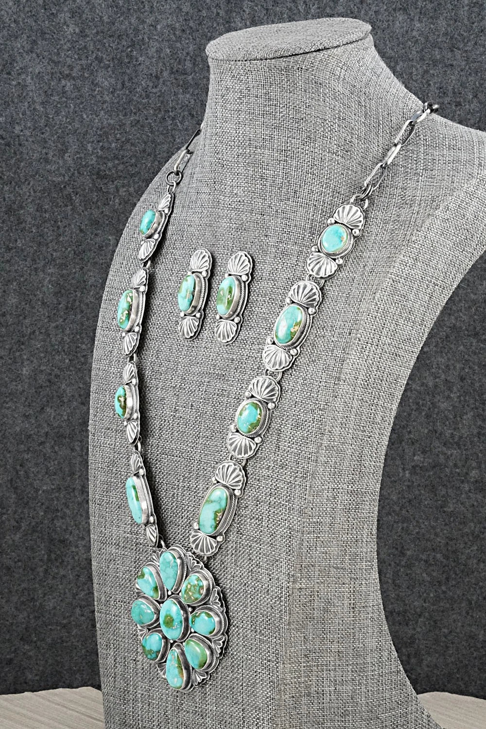 Turquoise & Sterling Silver Necklace and Earrings Set - Randy Boyd