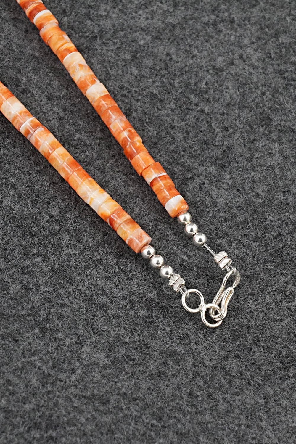 Spiny Oyster & Sterling Silver Necklace 18" - Doreen Jake