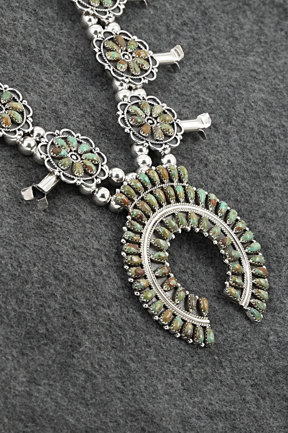 Turquoise & Sterling Silver Squash Blossom Set - Gerald Mitchell