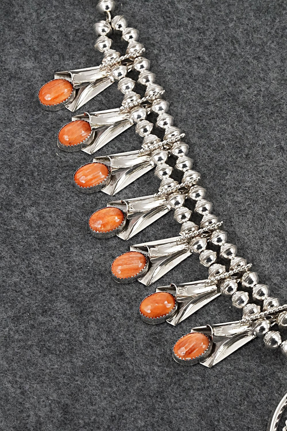 Spiny Oyster & Sterling Silver Squash Blossom Set - Louise Yazzie