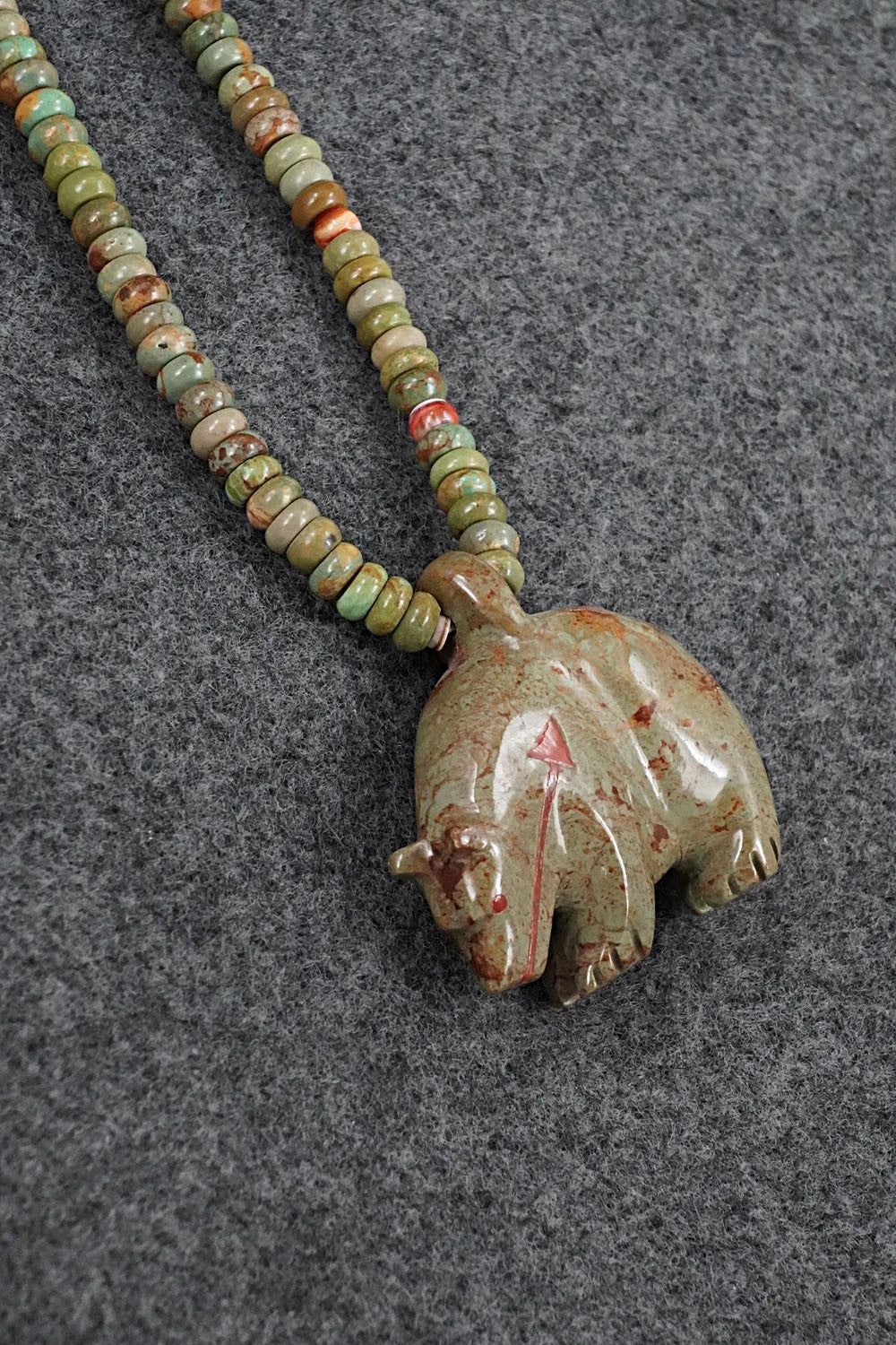 Turquoise & Sterling Silver Bear Zuni Fetish Necklace - Andres Quandelacy