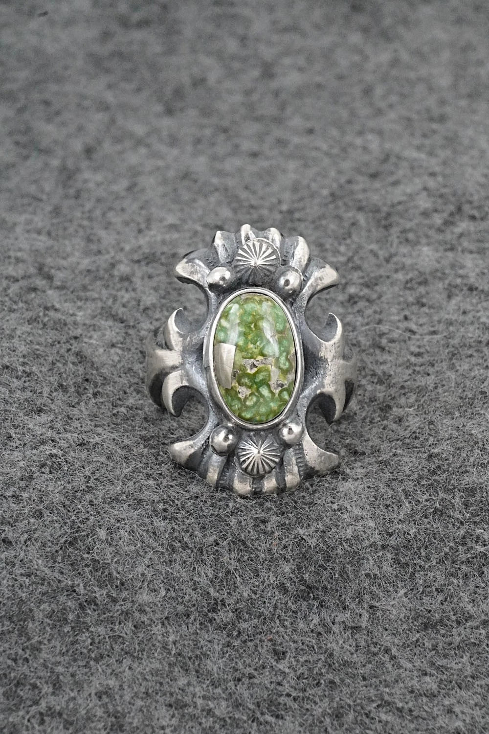 Turquoise & Sterling Silver Ring - Harrison Bitsue - Size 9.5