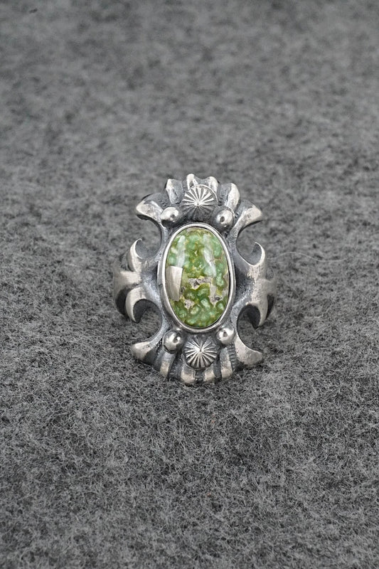 Turquoise & Sterling Silver Ring - Harrison Bitsue - Size 9.5