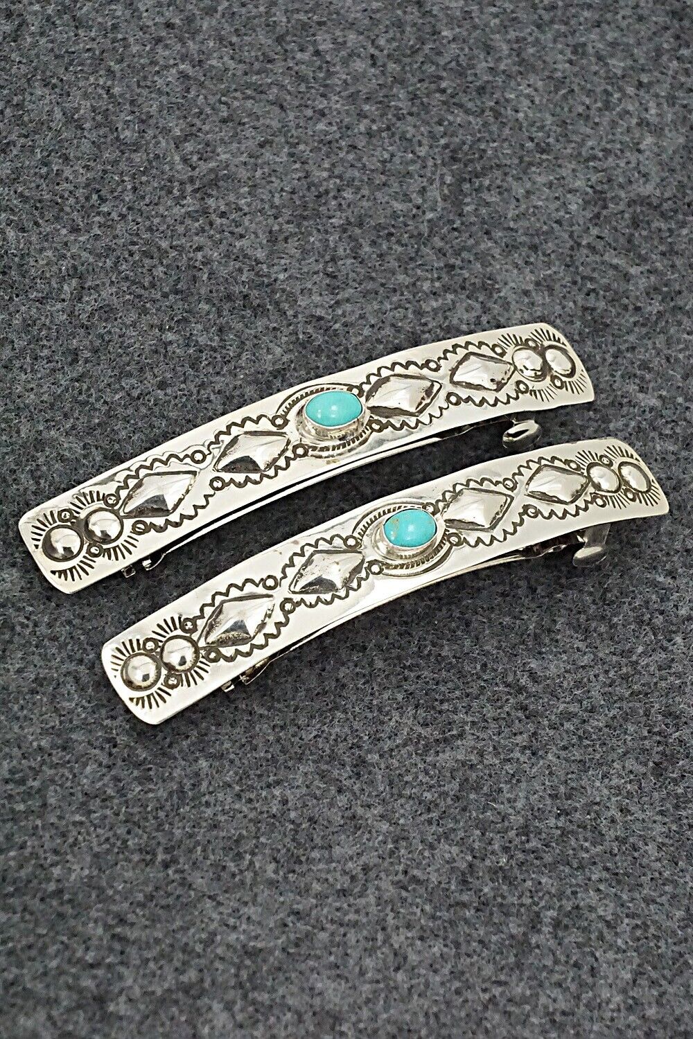 Turquoise & Sterling Silver Hair Barrettes - Jennie Blackgoat