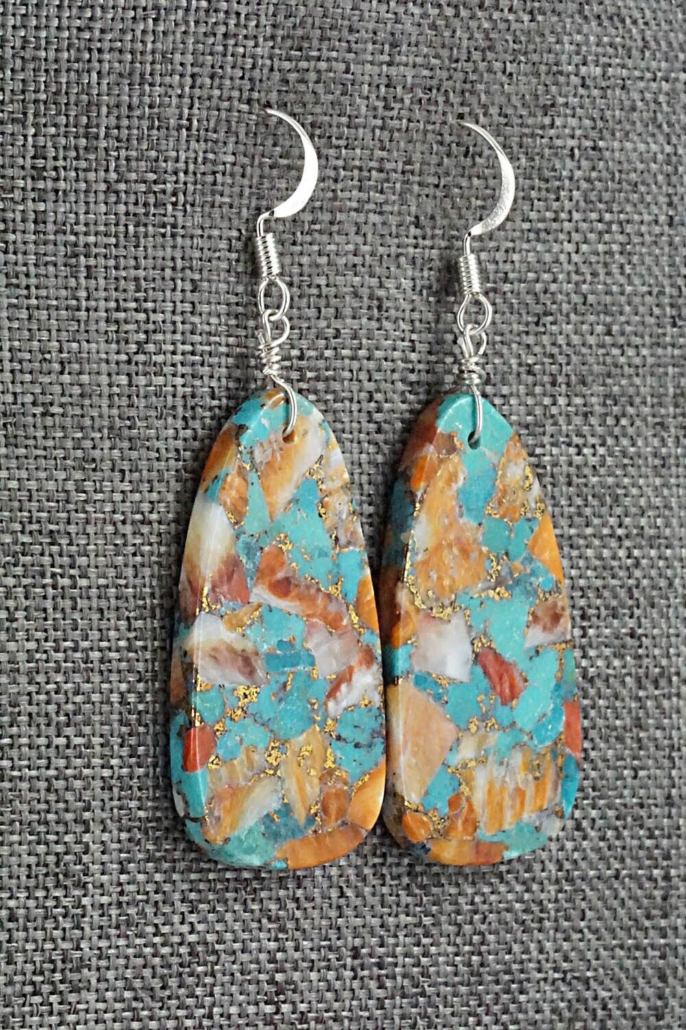 Spiny Oyster, Turquoise & Sterling Silver Earrings - Lupe Lovato