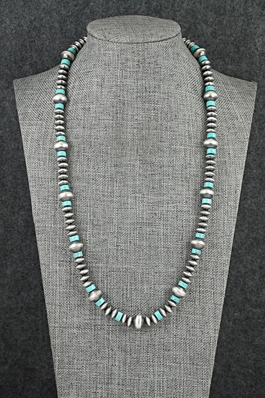Turquoise & Sterling Silver Navajo Pearl Necklace 21" - Crystal Haley