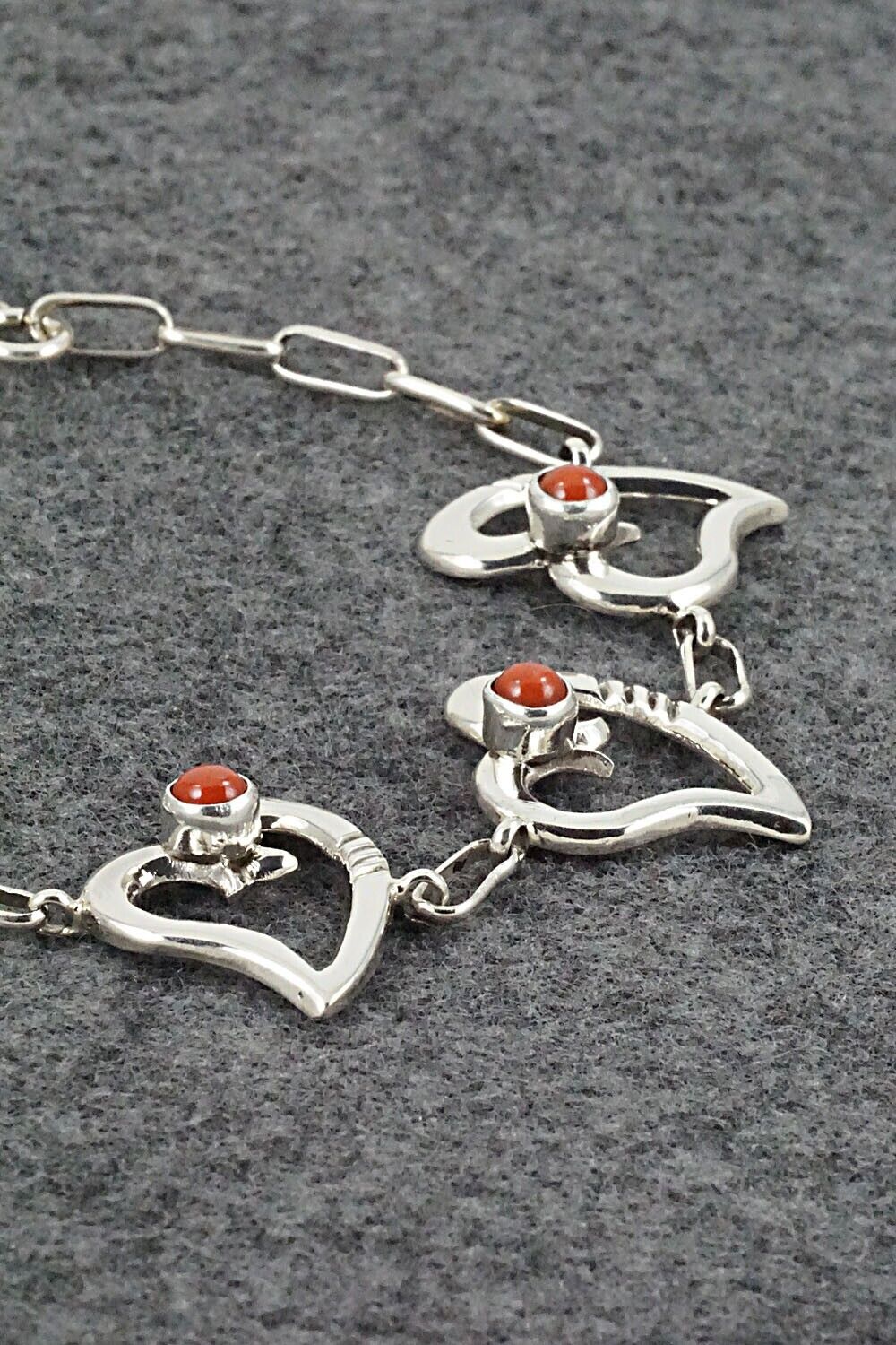 Coral and Sterling Silver Link Bracelet - Mildred Parkhurst