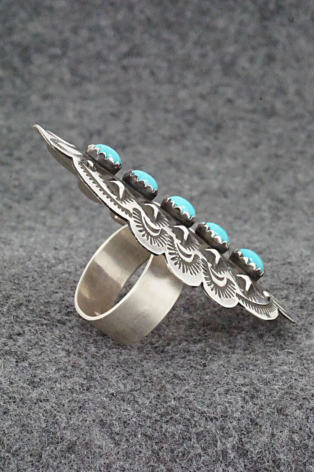 Turquoise & Sterling Silver Ring - Leander Tahe - Size 9