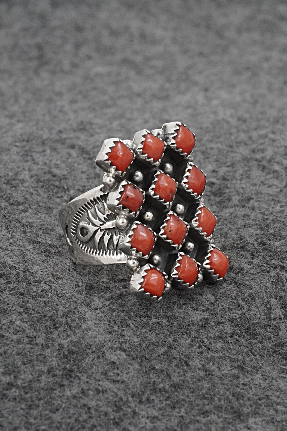 Coral & Sterling Silver Ring - Verley Betone - Size 7