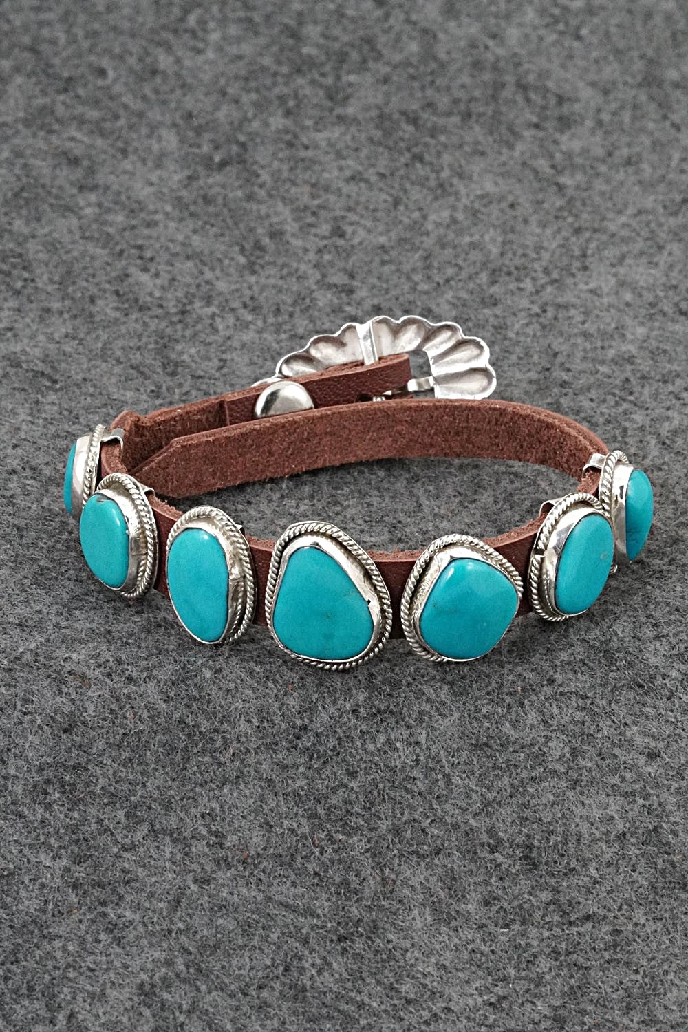 Turquoise, Sterling Silver & Leather Bracelet - Rosita Charlie