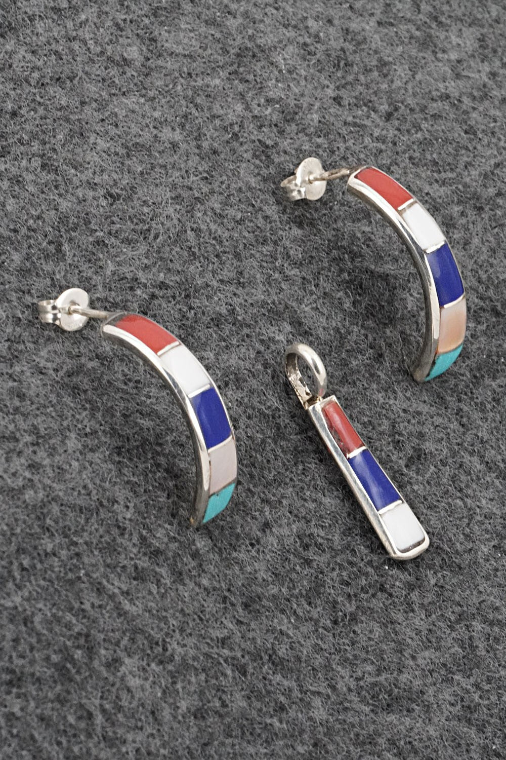 Multi-Stone & Sterling Silver Pendant and Earrings Set - Tash Melikan