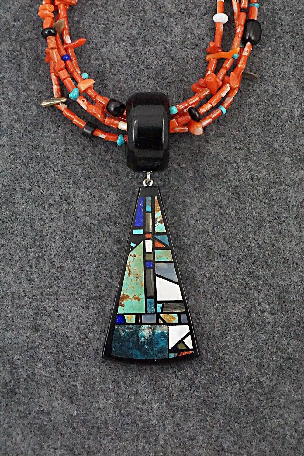 Coral, Multi-Stone Pendant & Sterling Silver Necklace - Chris Nieto