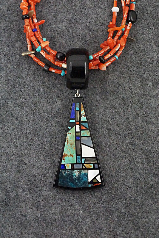 Coral, Multi-Stone Pendant & Sterling Silver Necklace - Chris Nieto
