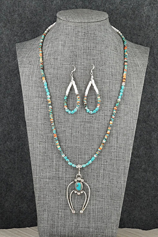 Spiny Oyster, Turquoise & Sterling Silver Necklace Set - Erika Brown