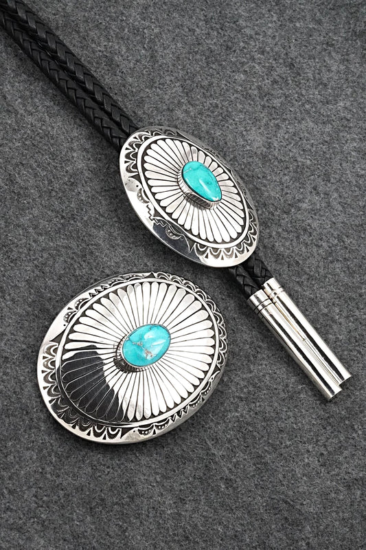 Turquoise & Sterling Silver Bolo Tie & Belt Buckle Set - Charlie John