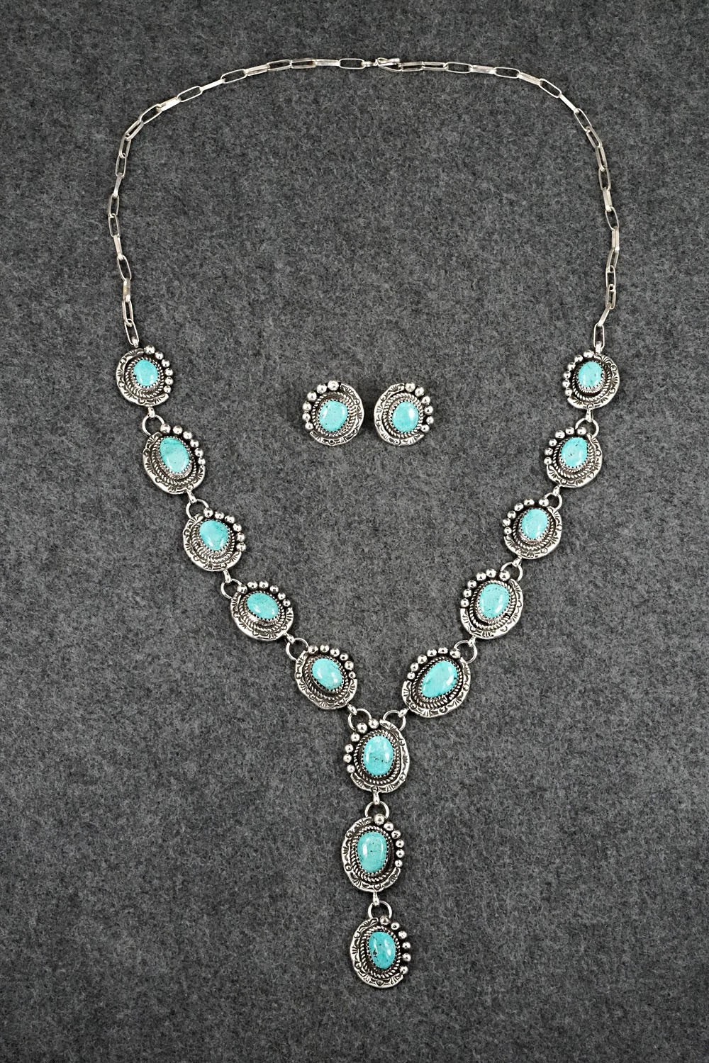 Turquoise & Sterling Silver Necklace and Earrings Set - Phil Nez