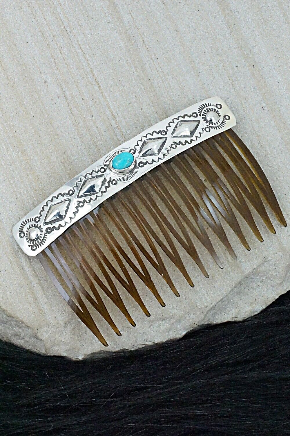 Turquoise & Sterling Silver Hair Combs - Jennie Blackgoat