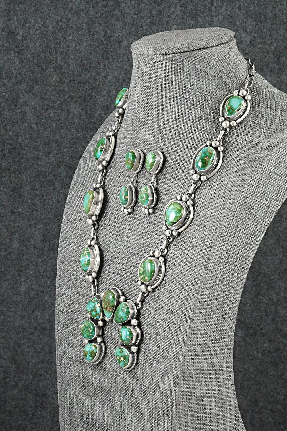 Turquoise & Sterling Silver Necklace and Earrings Set - Paul Livingston
