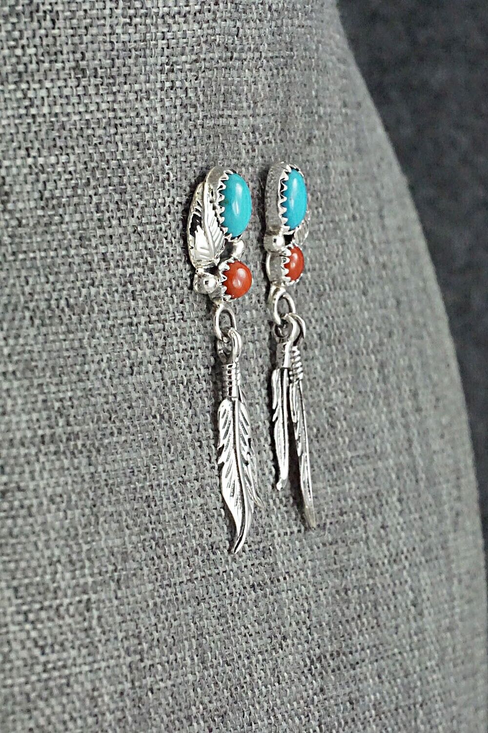 Turquoise, Coral & Sterling Silver Earrings - Annie Spencer