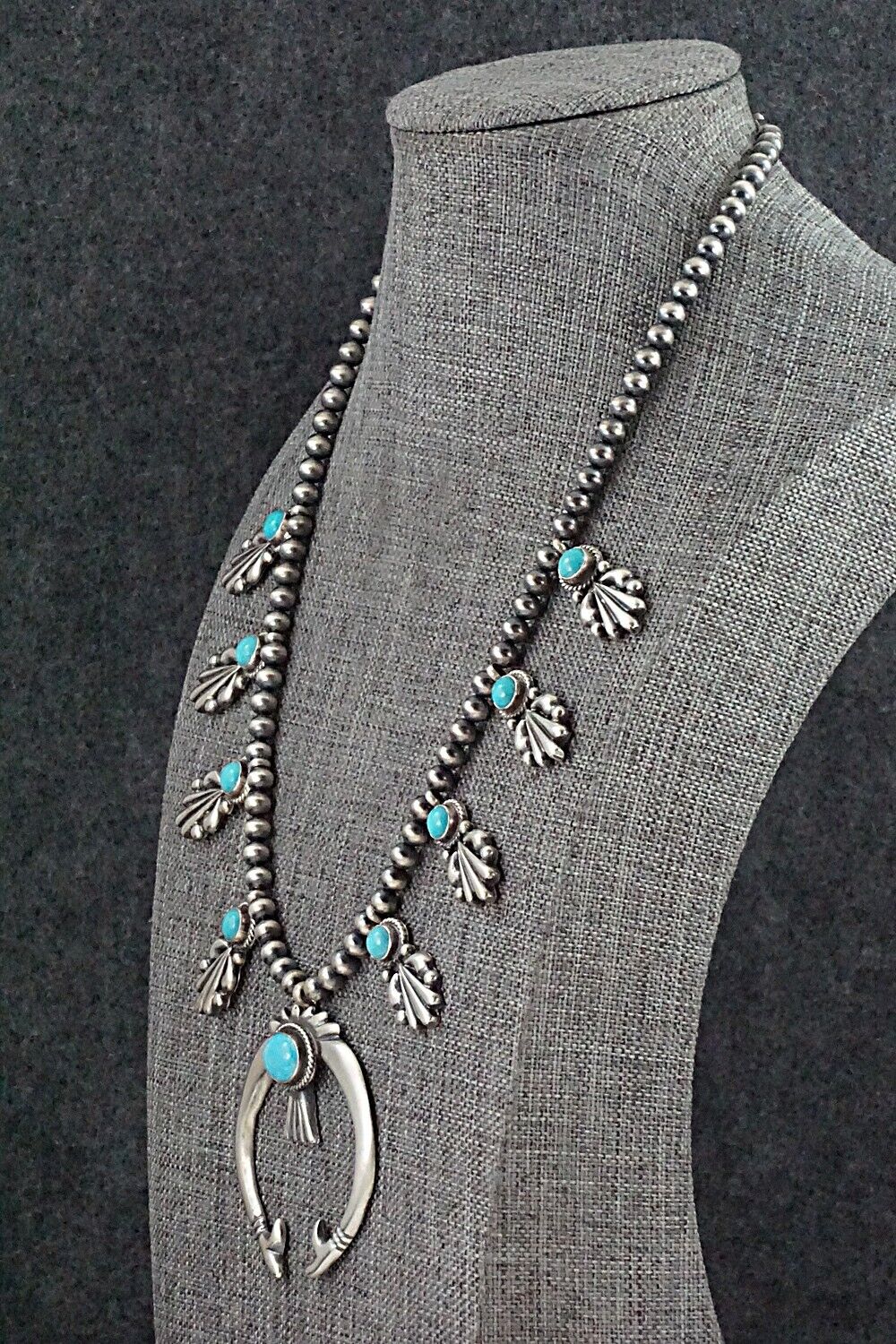 Turquoise & Sterling Silver Squash Blossom Necklace - Bobby Platero