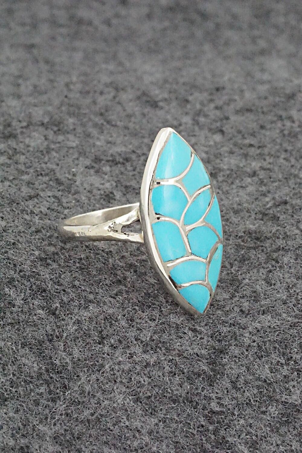 Turquoise & Sterling Silver Ring - Orena Leekya - Size 8.75