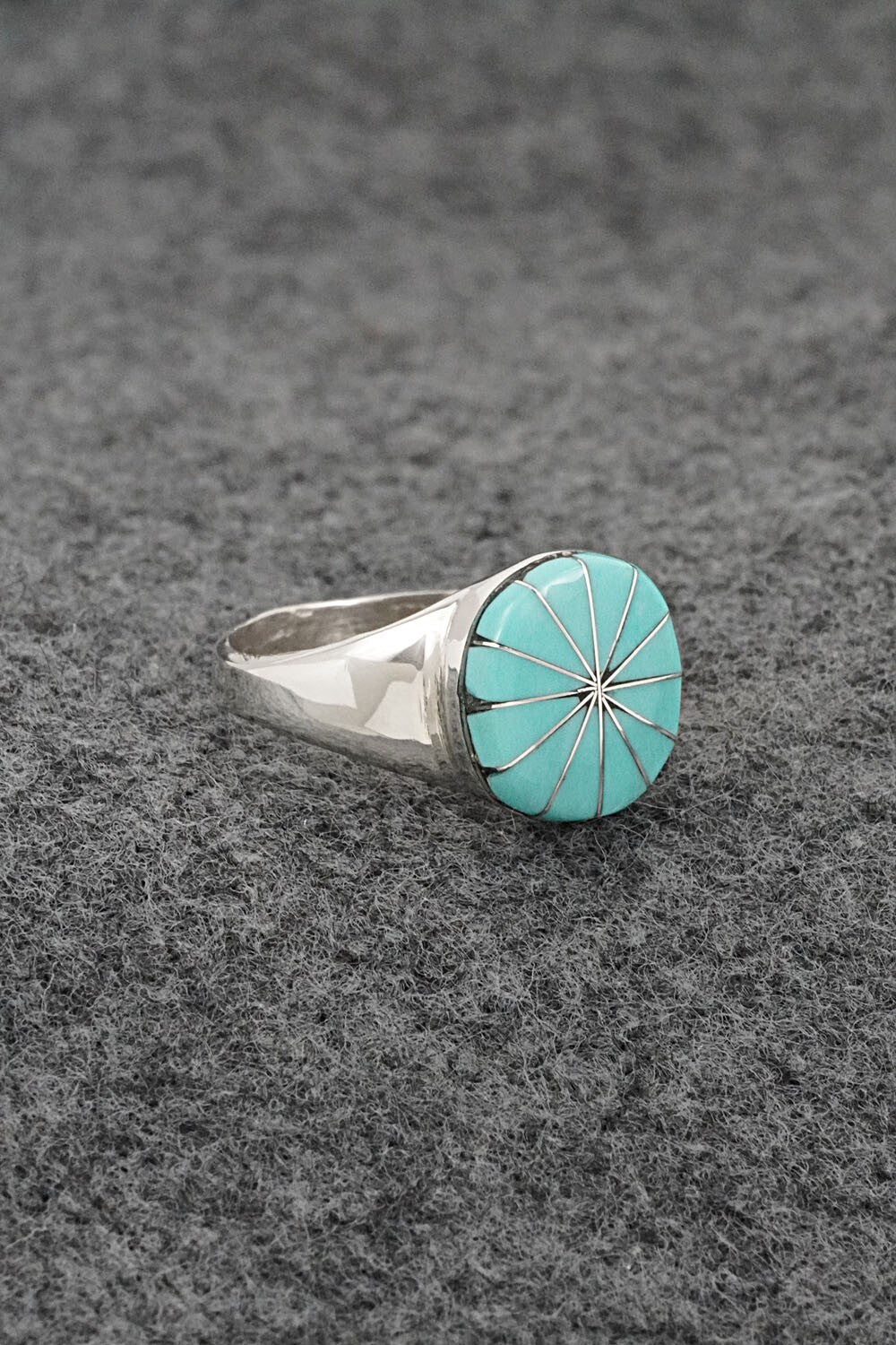 Turquoise & Sterling Silver Inlay Ring - Johnson Laweka - Size 8