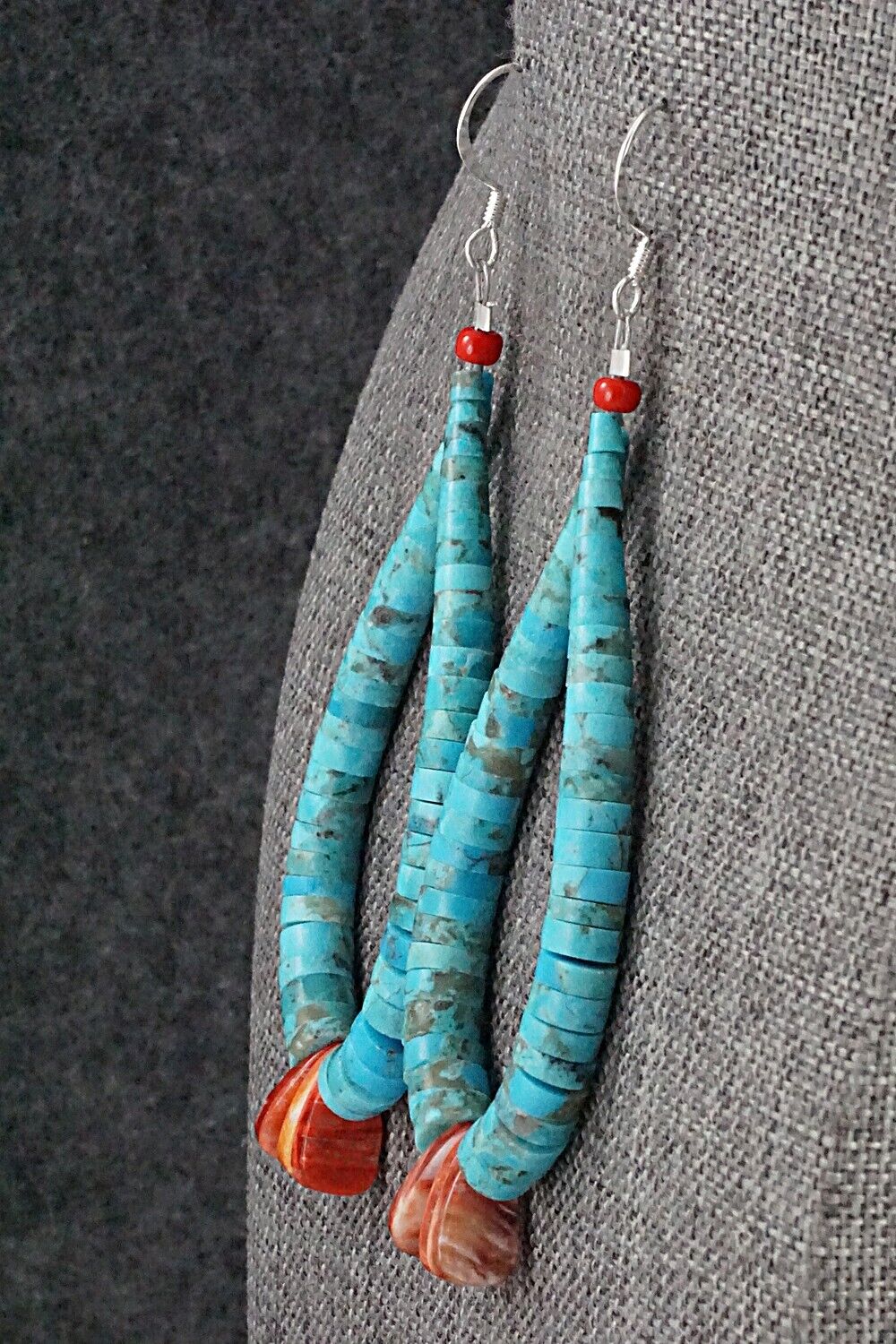 Spiny Oyster, Turquoise & Sterling Silver Earrings - Lupe Lovato