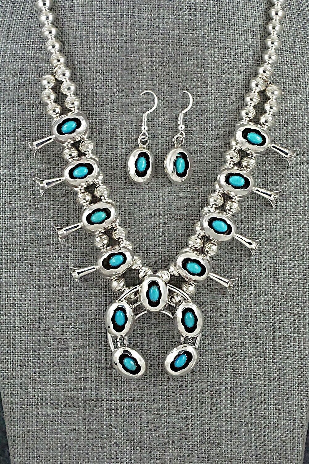 Navajo Sterling Silver & Turquoise top Squash Blossom Necklace MINI