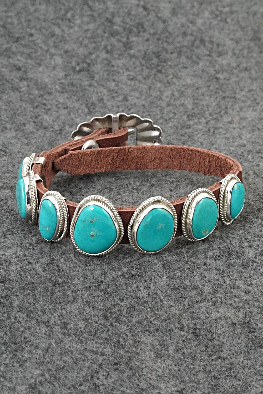 Turquoise, Sterling Silver & Leather Bracelet - Rosita Charlie
