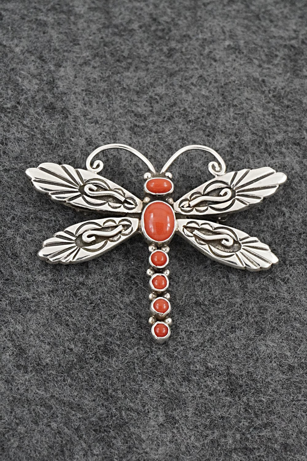 Coral & Sterling Silver Pendant/Pin - Lee Charlie