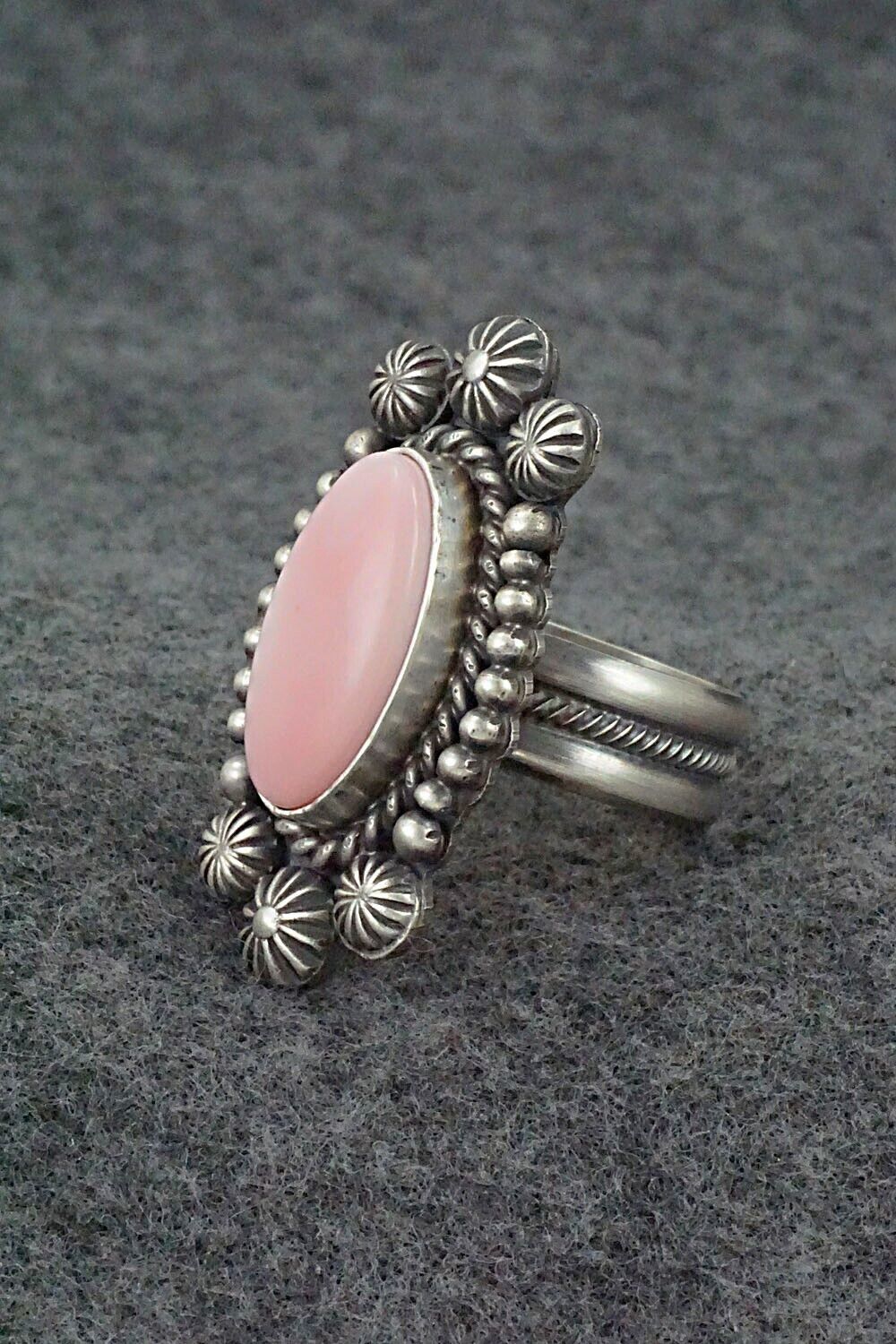 Pink Conch Shell & Sterling Silver Ring - Michael Calladitto - Size 9