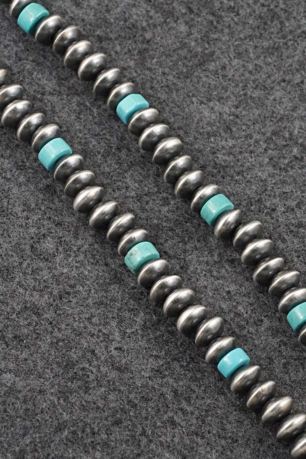 Turquoise & Sterling Silver Navajo Pearl Necklace 22" - Crystal Haley