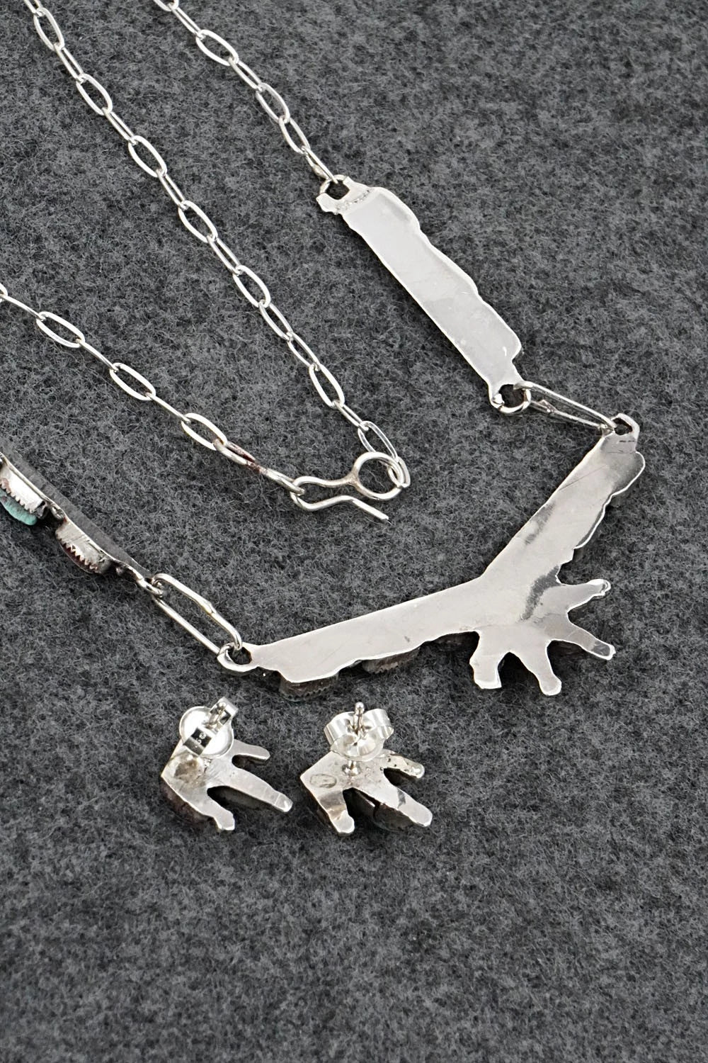 Turquoise & Sterling Silver Necklace and Earrings Set - Veronica Yawakia