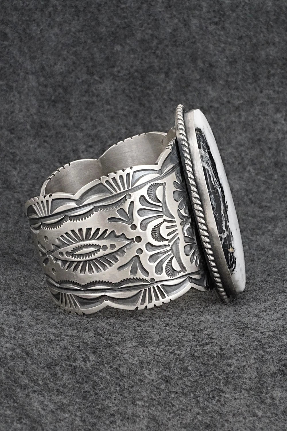 White Buffalo & Sterling Silver Bracelet - Mark Yazzie