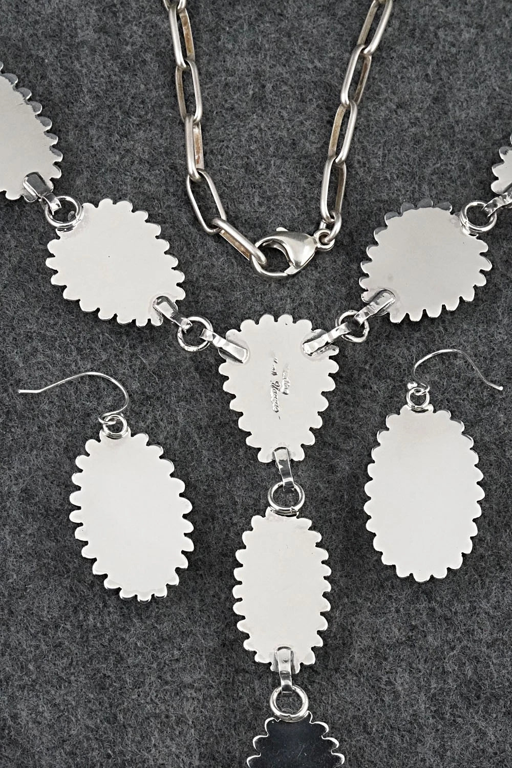 White Buffalo & Sterling Silver Necklace and Earrings Set - Mark Yazzie