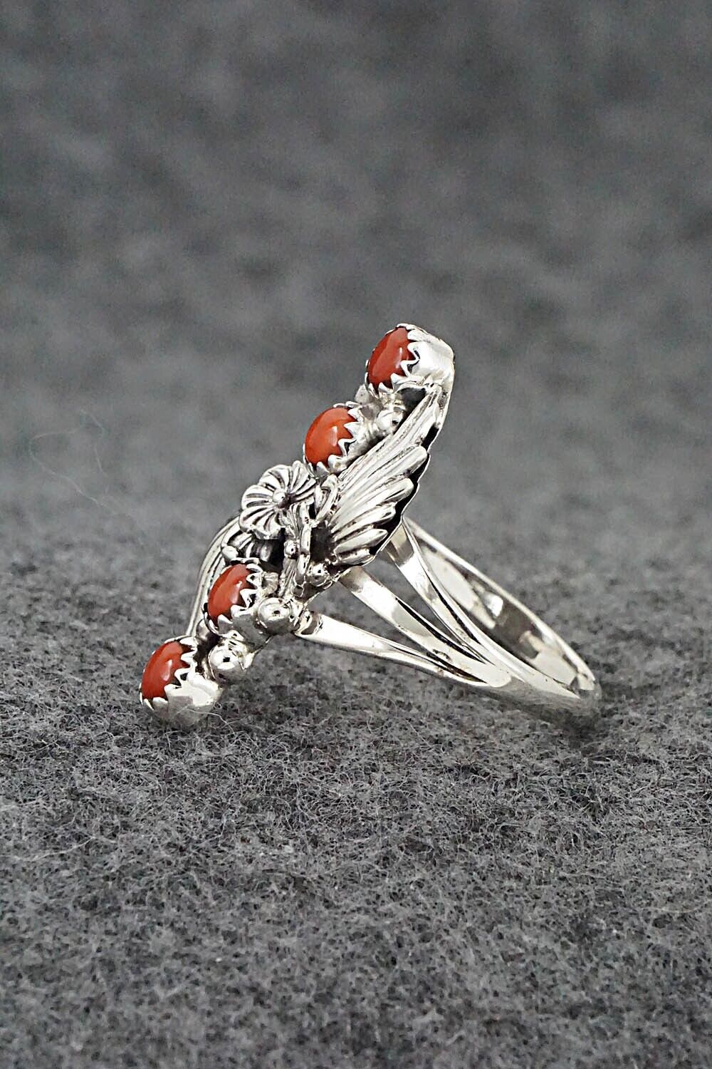 Coral & Sterling Silver Ring - Alice Rose Saunders - Size 8