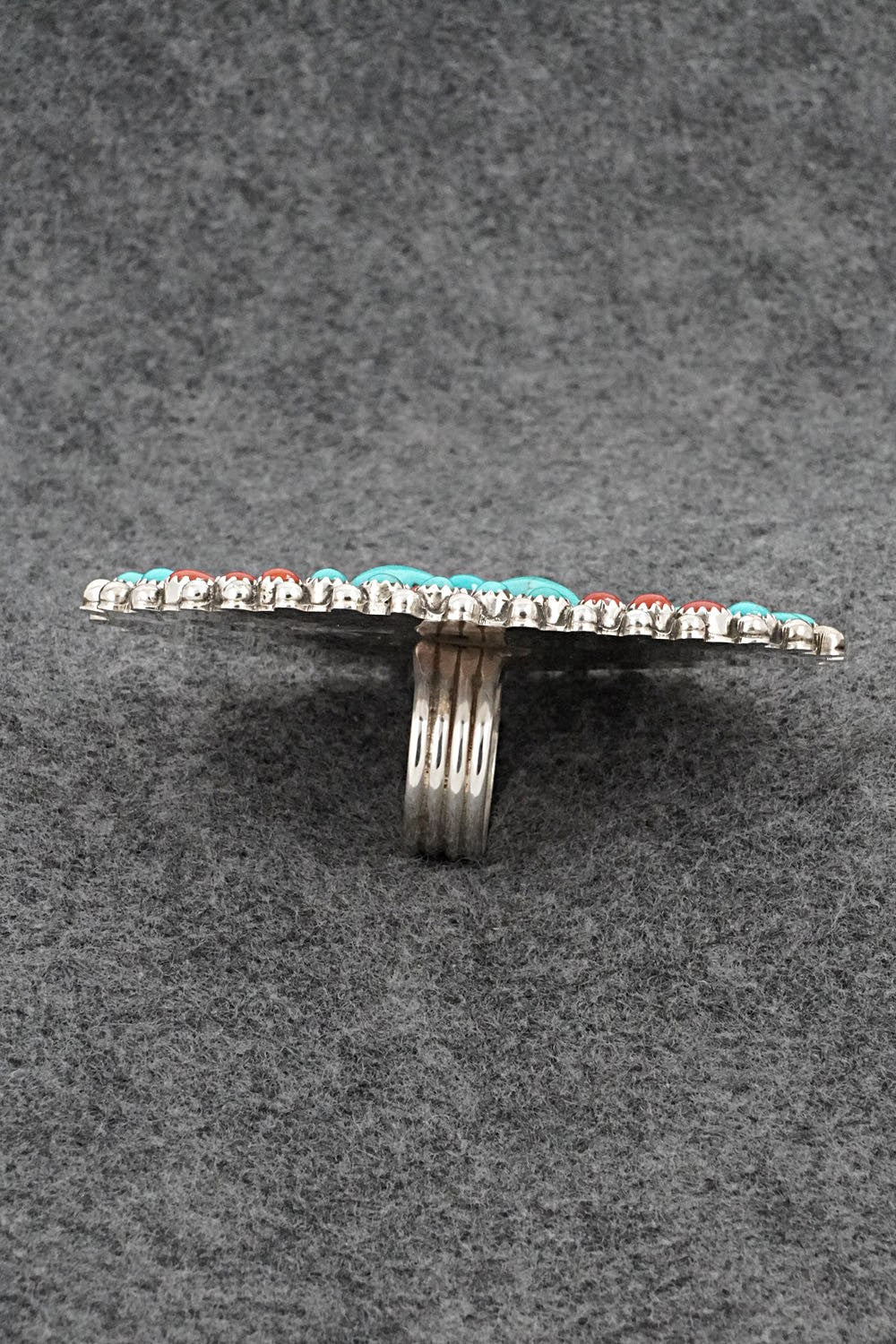 Turquoise, Coral and Sterling Silver Ring - Tina Jones - Size 8 Adj.