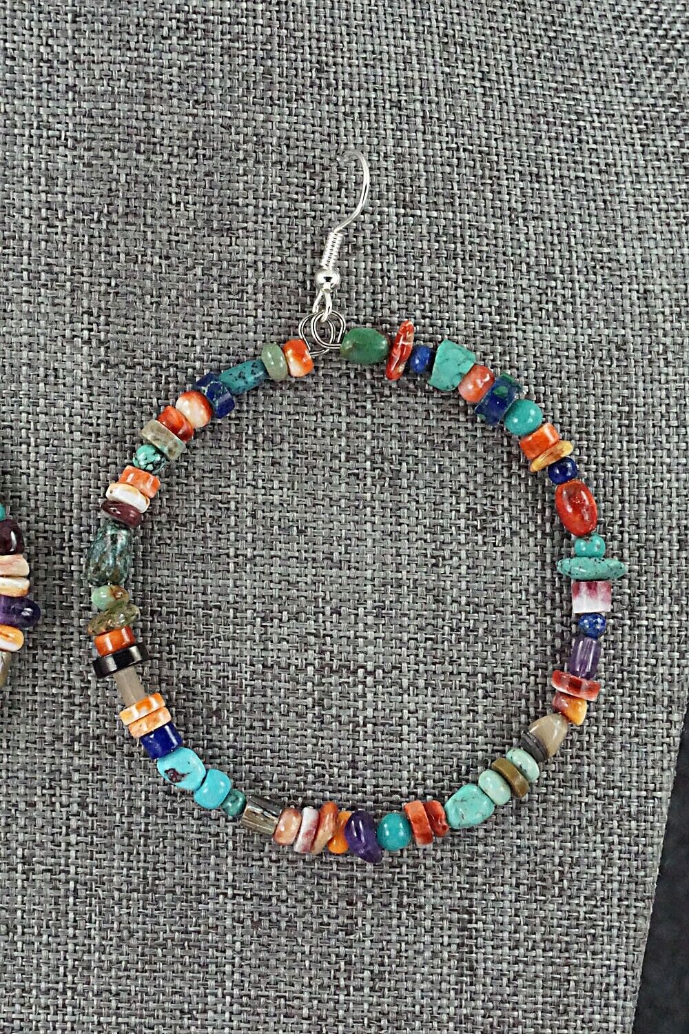 Multi Stone & Sterling Silver Hoop Earrings - Helen Tsosie