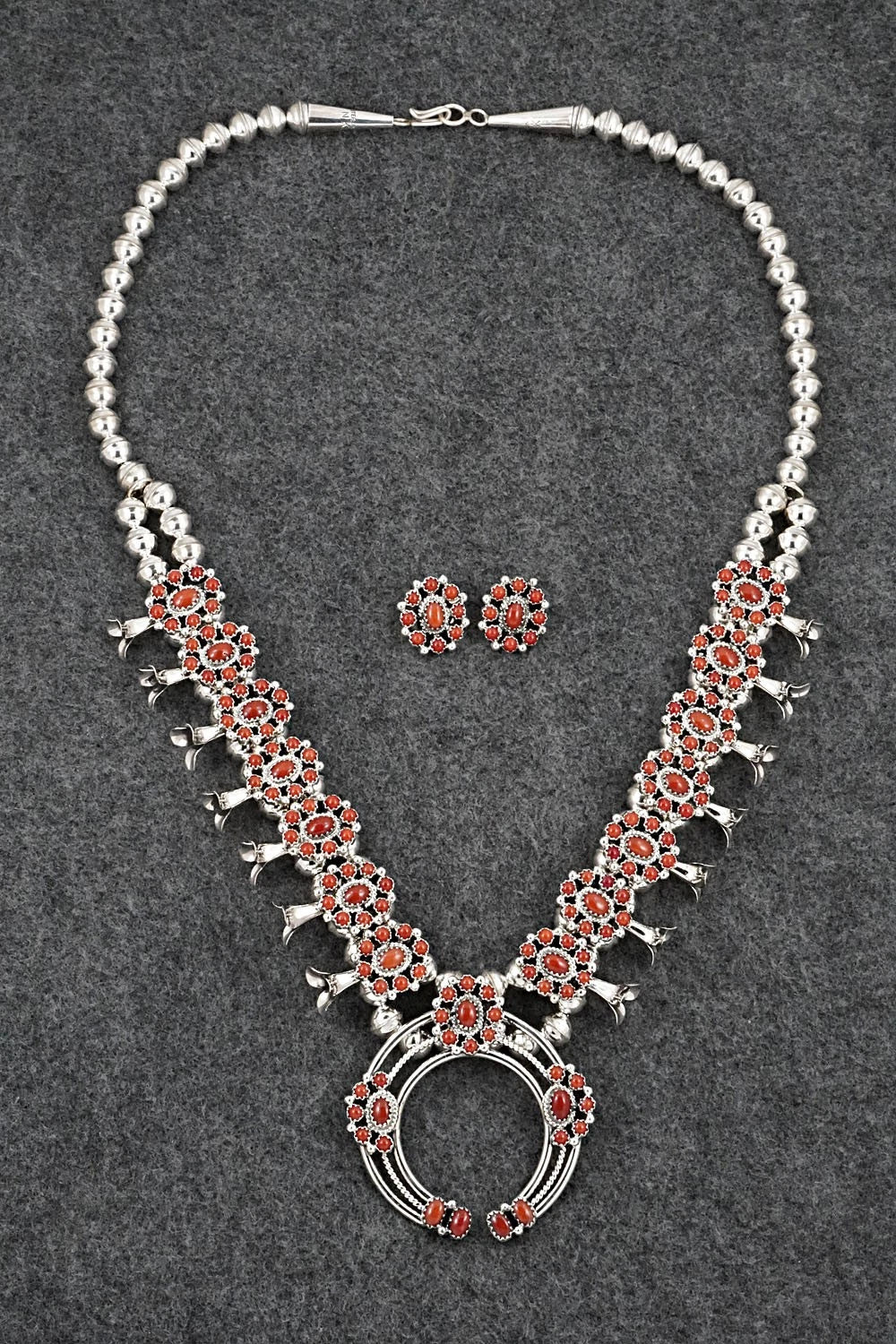 Coral & Sterling Silver Squash Blossom Set - Nathaniel Curley