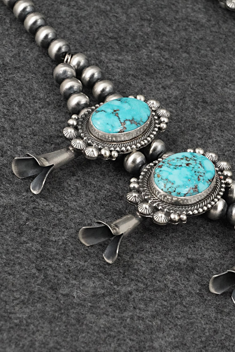 Turquoise & Sterling Silver Squash Blossom Necklace - Tom Lewis
