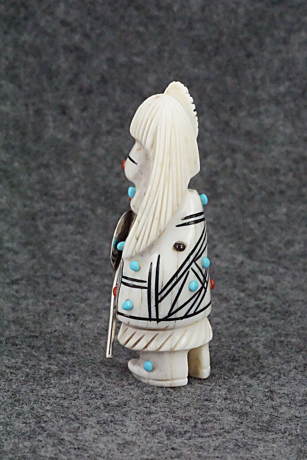 Hunter with Spear & Shield Zuni Fetish Carving - Claudia Peina