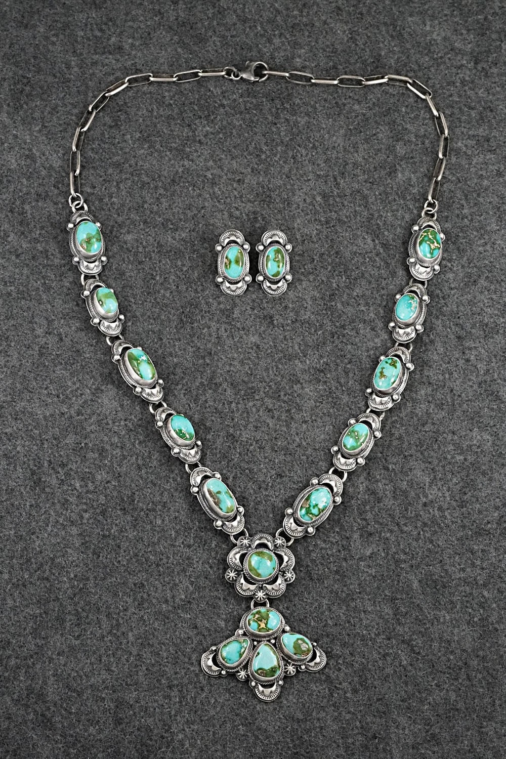 Turquoise & Sterling Silver Necklace and Earrings Set - Randy Boyd