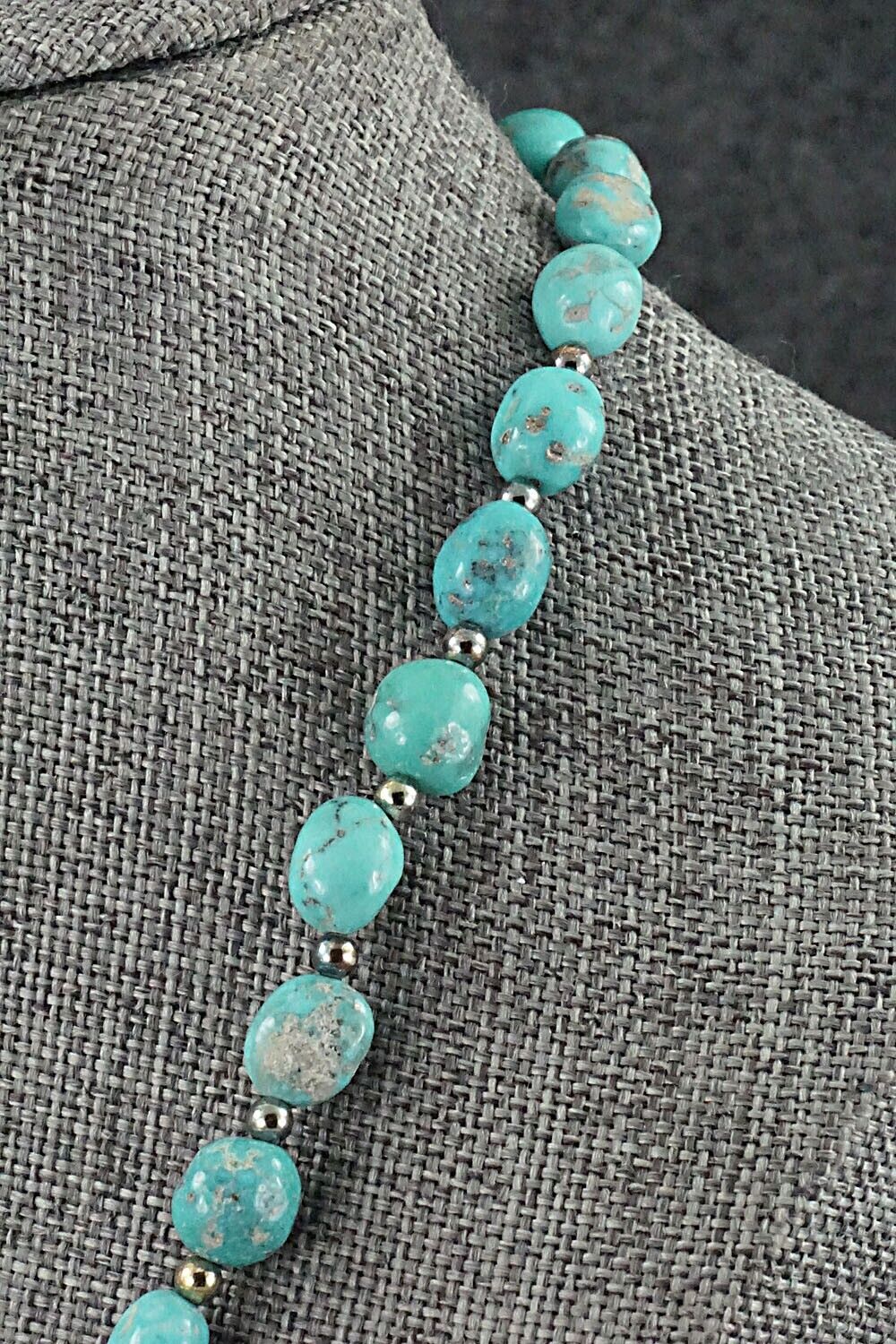 Turquoise & Sterling Silver Necklace 26" - Doreen Jake