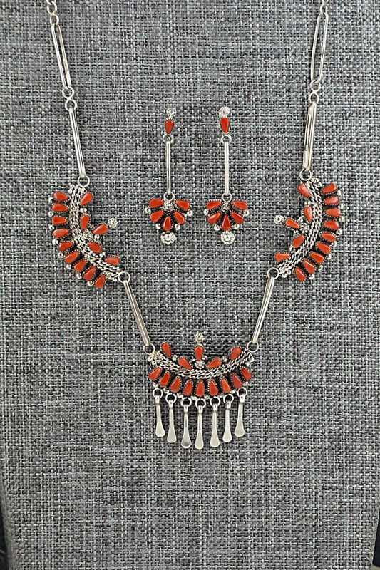 Coral & Sterling Silver Necklace Set - Florine Beyuka