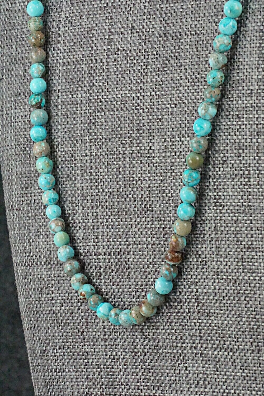 Turquoise, Shell & Sterling Silver Necklace 24" - Ramona Calavaza