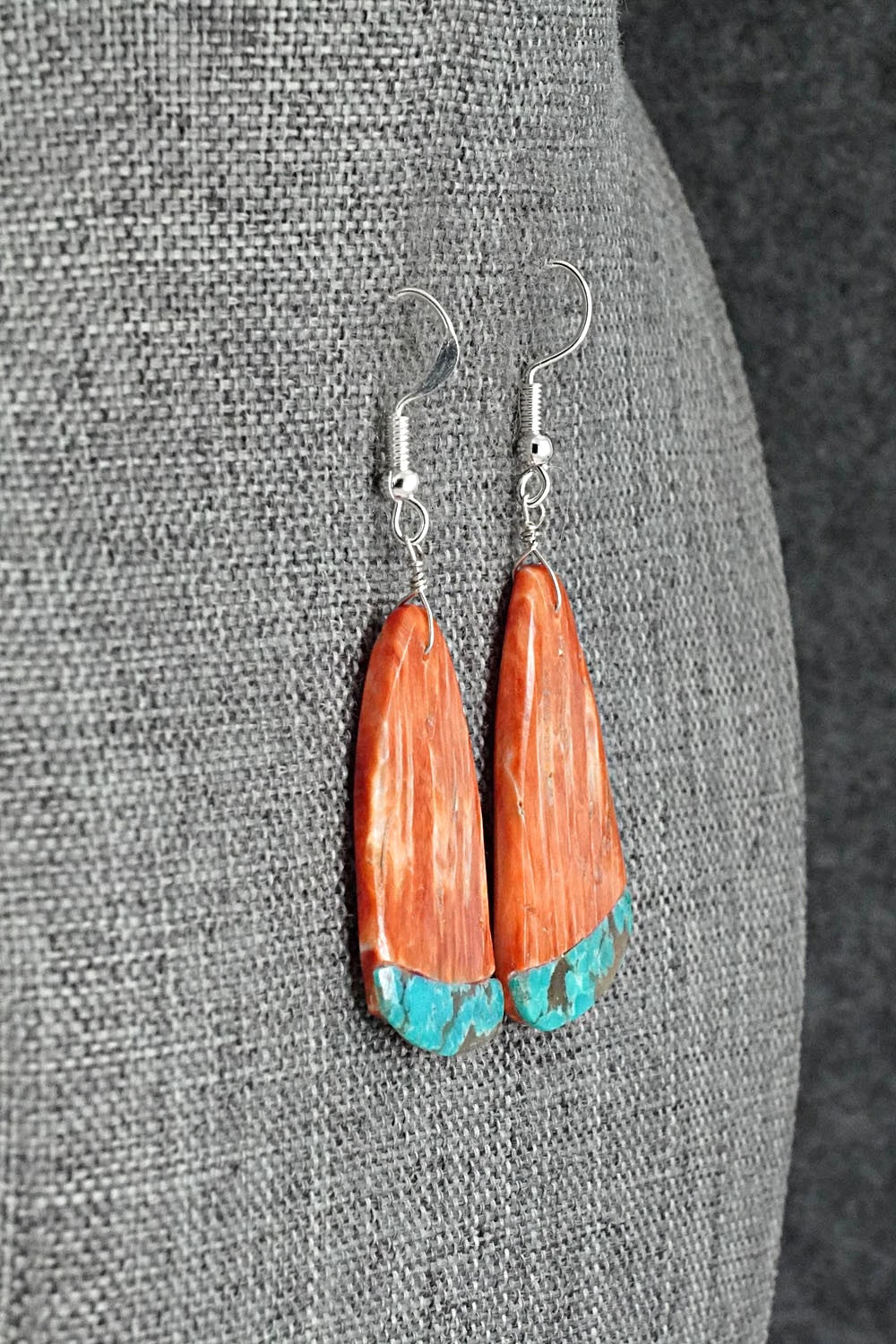 Spiny Oyster, Turquoise & Sterling Silver Earrings - Louise Pete